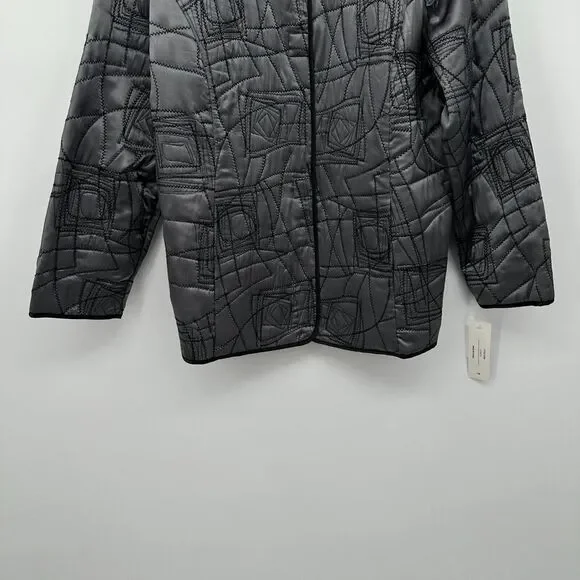 Vikki Vi Jacket Coat 100% Silk Plus Size 1X Reversible‎ Quilted Silver Black New